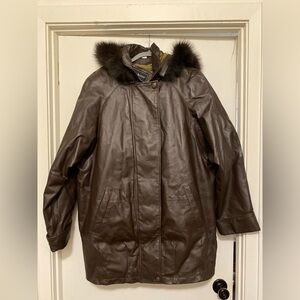 Women’s Brown Leather Jacket with Fur Trim